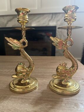 Vintage Baldwin Brass Koi Fish Candlestick Holders